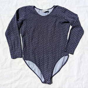 Vintage Northern Traditions Navy Hearts  Body Suit Long Sleeve Snaps Woman